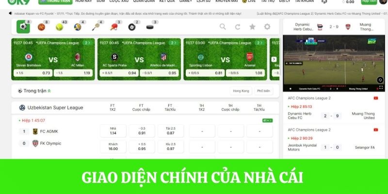 Giao diện chính của nhà cái casino OK9